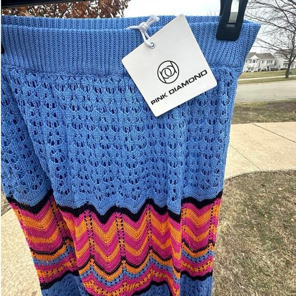Pink Diamond Thommy Color Block Crochet Maxi Skirt Size Medium Royal Blue - Picture 3 of 12